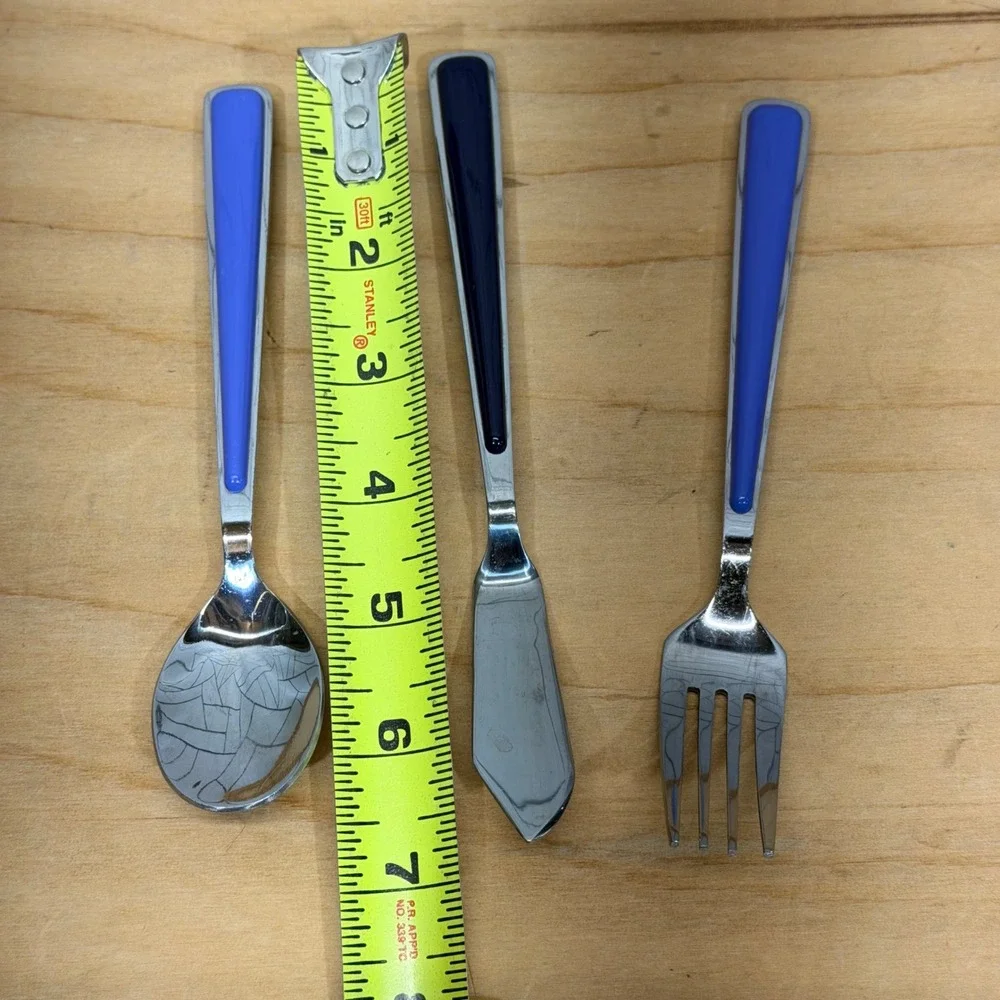 Fiesta Silverware 3pc Set Fork Spoon Spreader Blue Stainless Steel W-16 Flatware